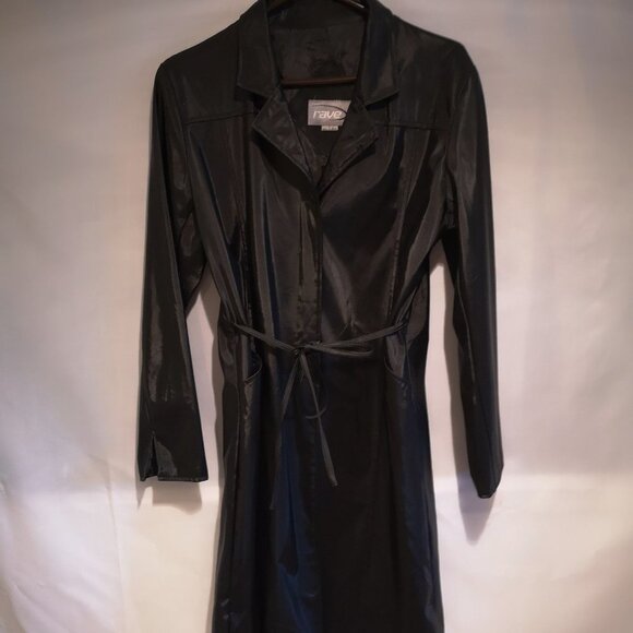 Rave Ladies Black Tie Front Straight Fit Shiny Overcoat/Raincoat - Picture 1 of 7